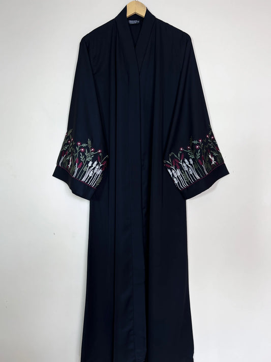 Black - Pastel Bloom Embroidery Abaya HJ1492