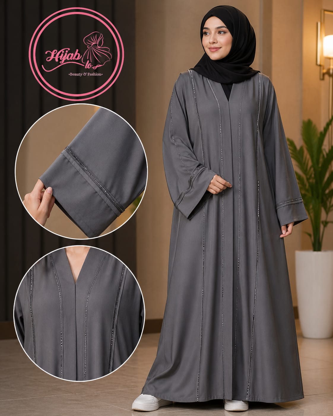 Premium Matacil Silk Abaya Pakistan | Ash Grey Abaya | Hijablo/ Modest Abaya