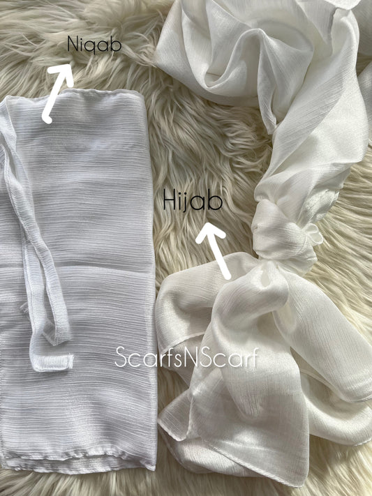 Crinkle Silk Hijab Niqab Set - White