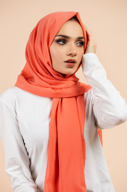 Premium Georgette Hijab - Neon Peach