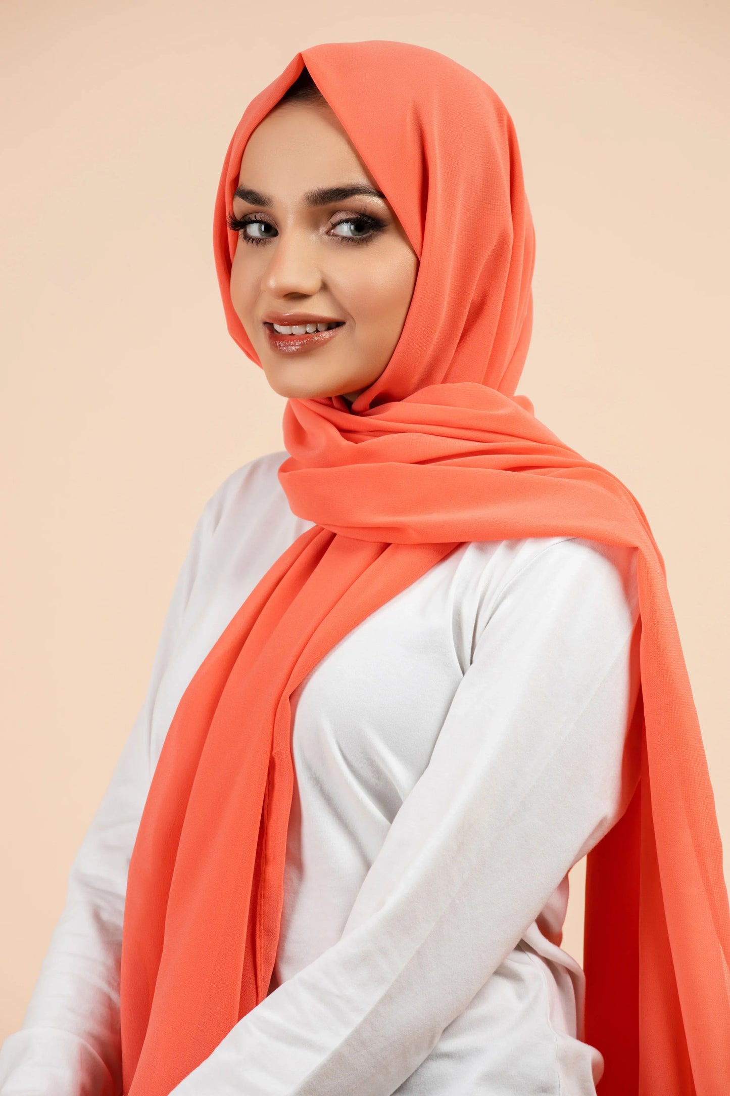 Premium Georgette Hijab - Neon Peach